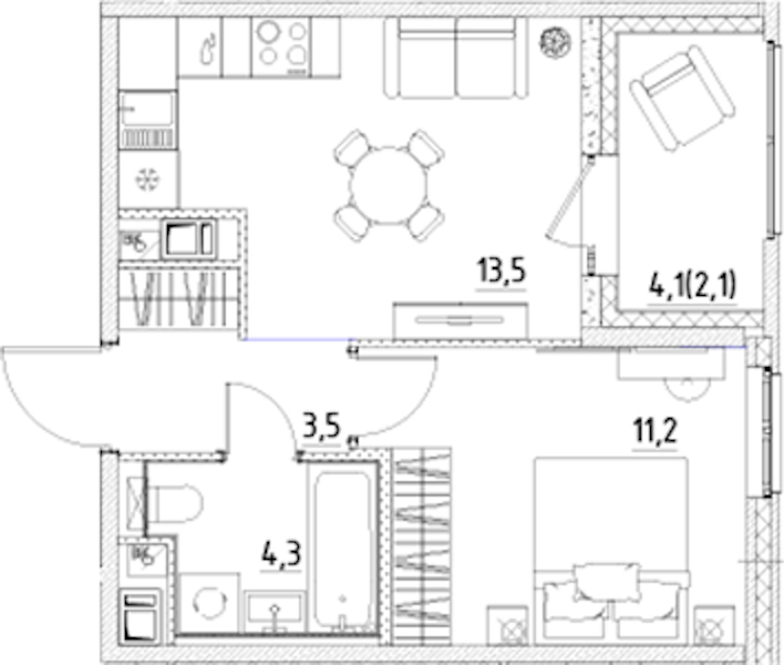 1-комнатная квартира 34.6 м², 12/12 эт., ЖК «Янила Форест»